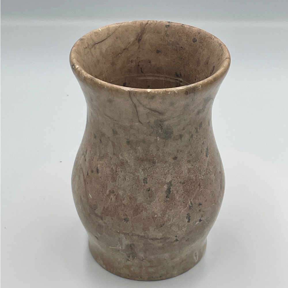 Vintage Natural Stone Marble Bud Vase Hourglass Earthy Brown Tan 5.5 Inch